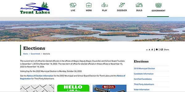 Trent Lakes website screenshot